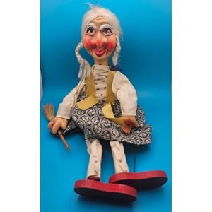 Vintage String Marionette Puppet Old Woman Witch Character Toy Collectible